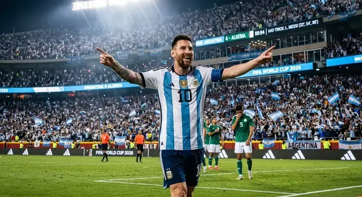 Argentina vs Argelia World Cup 2026 players celebrating after Messi's hat-trick
