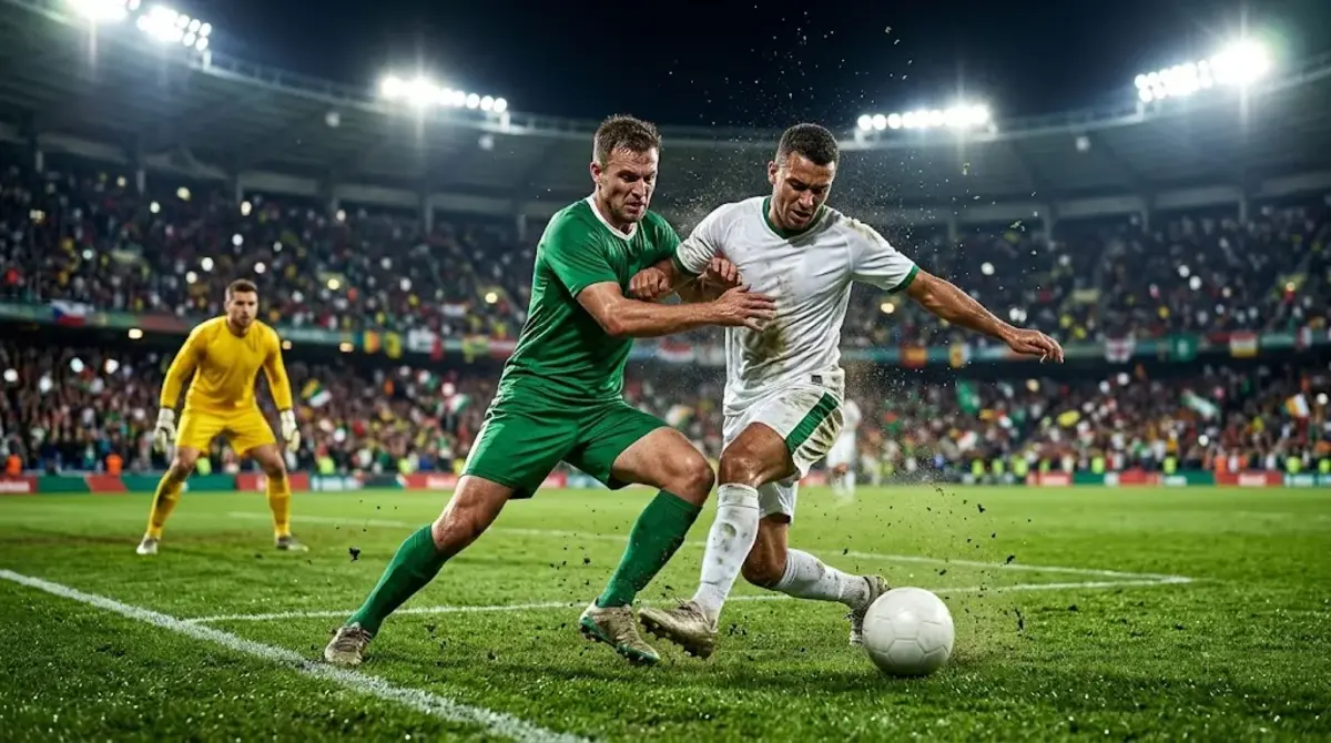 Senegal vs Saudi Arabia match action as two players battle for the ball during the 0-0 World Cup warm-up draw